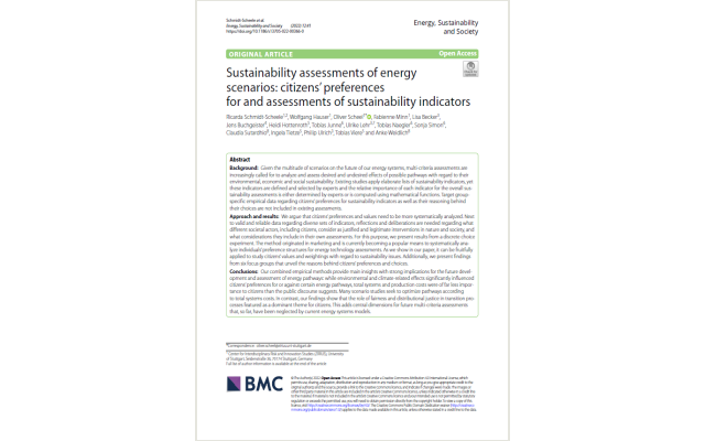 Sustainability assessments of energy scenarios: citizens’ preferences for and assessments of sustainability indicators